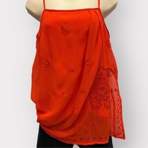 Anthropologie Tank Women Medium Red Layered Sheer Coastal Travel Beach Comfort